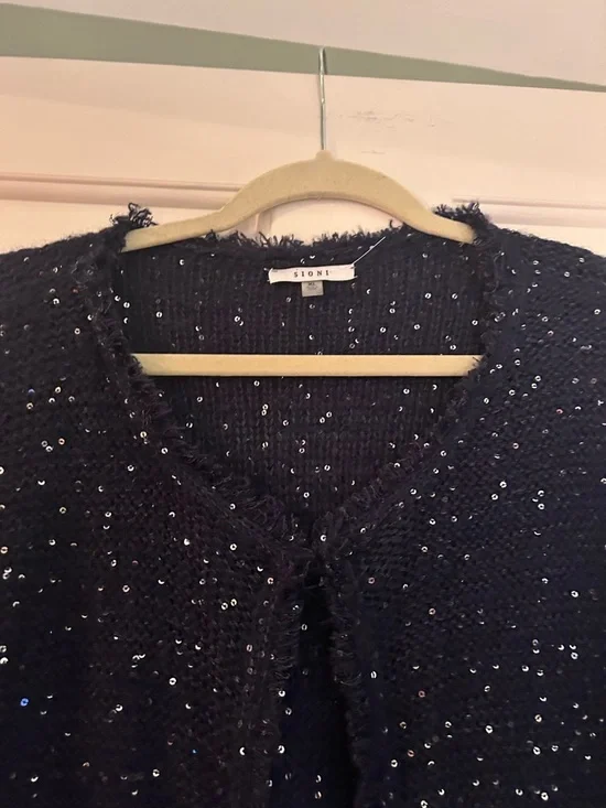 Sioni Deep Navy Sequin Knit Sweater XL - Picture 8 of 14